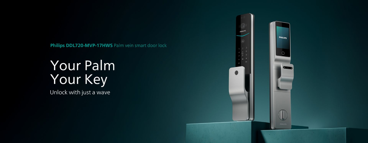 all new Philips palm vein smart lock, ddl720, unlock with a wave, exclusively available at building hardware, lowest price