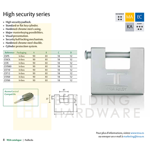 TESA ARMOURED CST60 PADLOCK 90MM